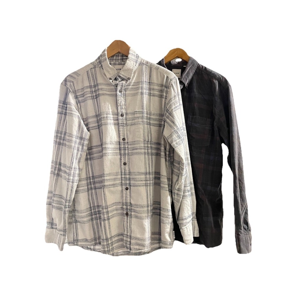 ROWM Plaid Button Down Shirts Men L Bundle of 2 Long Sleeve Casual Classic